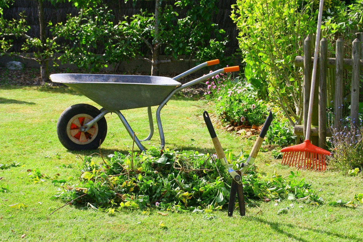 Brouette et outils de jardin pour l'entretien des espaces verts